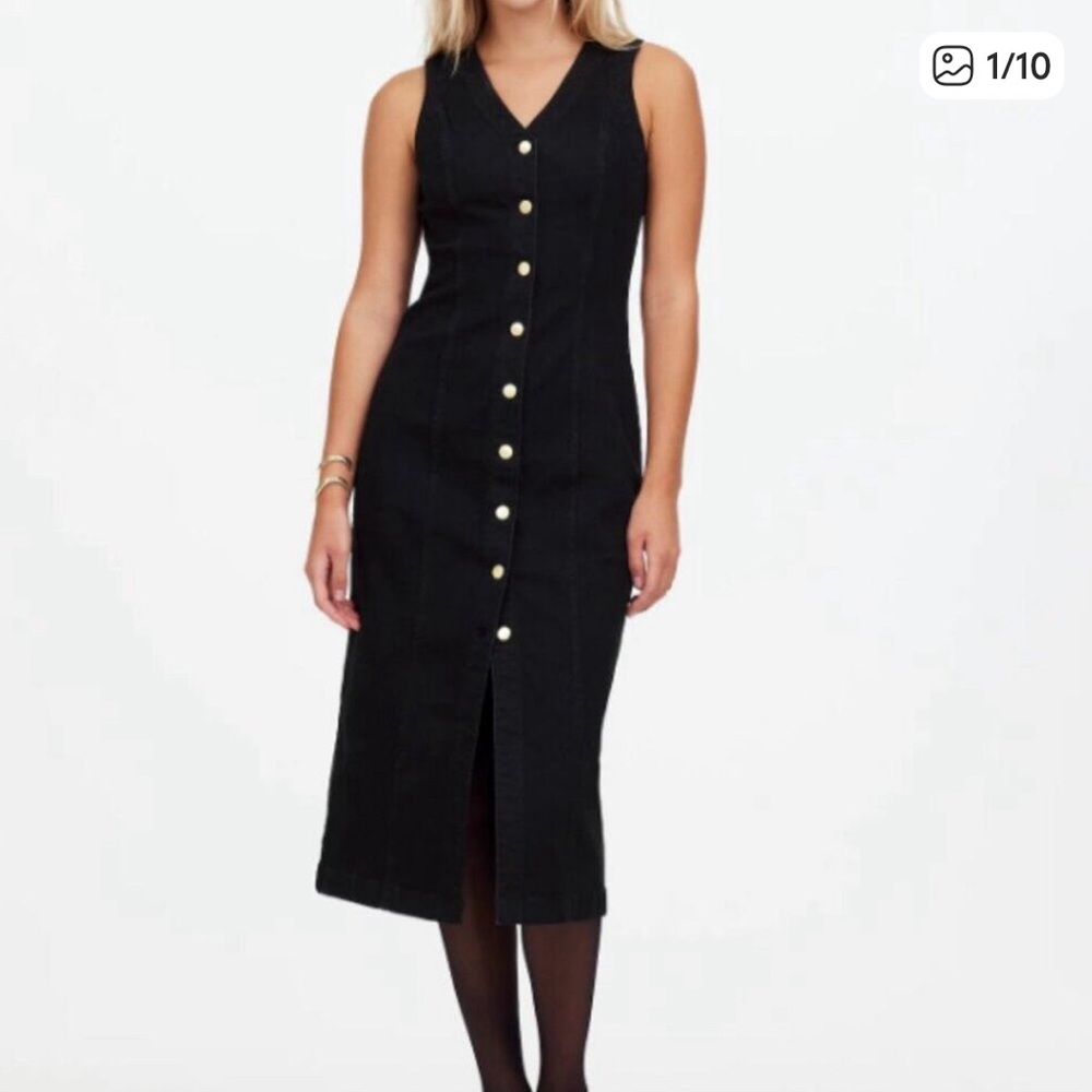 Madewell Midi Dress Womens Denim V-Neck Sleeveless Button Down Black Size 6 NEW